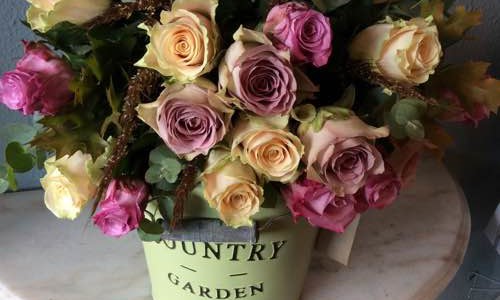 Vintage Rose Flower bucket