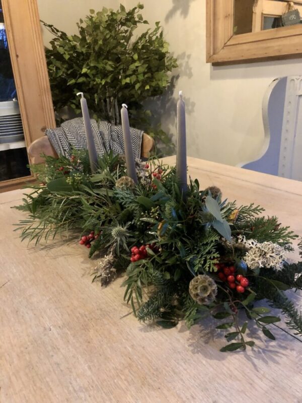 Long Christmas table arrangement